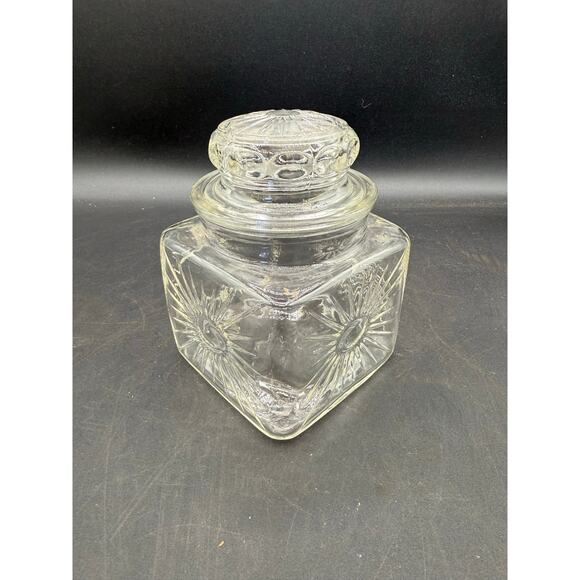 Vintage Square Sunburst Lidded Glass Vanity Jars - Set of 2 - Picture 3 of 8
